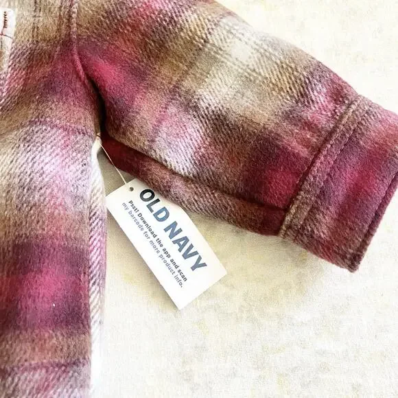 NWT Old Navy Baby 3-6 Mos Flannel Jacket Plaid Sherpa Lined Pockets Dark Red - Picture 6 of 7